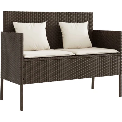 Afbeelding van Tuinbank met kussens poly rattan bruin