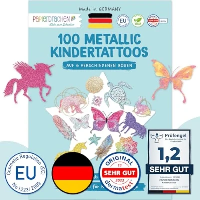 Afbeelding van 100 stuks metallic tatoeages om op te plakken, voor kinderen, huidvriendelijke mandala, coole designs, als verjaardagscadeau of cadeau idee, veganistisch, TÜV getest