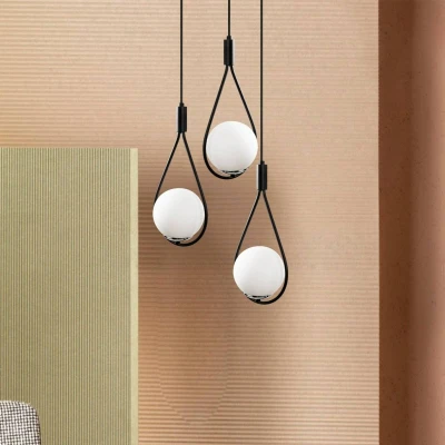 Afbeelding van Hanglamp Mudoni MR 938 3 lamps rond zwart/opaal glas