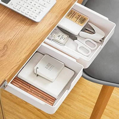 Afbeelding van FRETONBA lade onder bureau 2 stuks, organizer, opbergdoos, mini, zelfklevende organizer voor kantoor, verborgen ladebox, wit