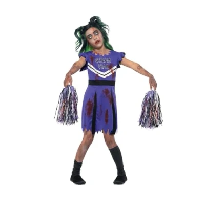 Afbeelding van Paarse zombie cheerleader outfit voor meisjes Verkleedkleding