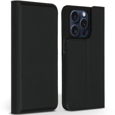 Afbeelding van Accezz Hoesje Geschikt voor iPhone 15 Pro Met Pasjeshouder Premium Leather Slim Bookcase Zwart