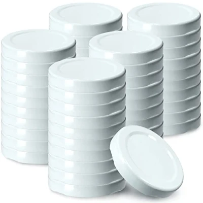 Afbeelding van KADAX Set van 50 schroefdeksels Ø 53 mm metaal geschikt voor weckpotten 115 ml met 4 inkepingen, ideaal inmaakpotten, deksels (wit)