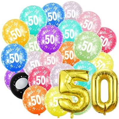 Afbeelding van Verjaardagsballon nummer 50 jaar en 20 stuks 30 cm ballonnen gouden ballon van 40 101 verjaardagsdecoratie decoratie voor verjaardag vliegt met helium