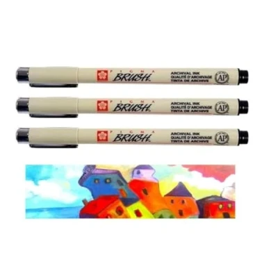 Afbeelding van Sakura Pigma Brush Penseelpen, zwart (# 49), inkt marker met penseelpunt, 3 stuks