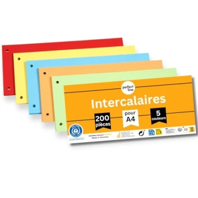 Afbeelding van perfect line 200 tabbladen voor A4 mappen, van gerecycled karton, Made in Germany, 5 kleuren, geperforeerd (intensief)