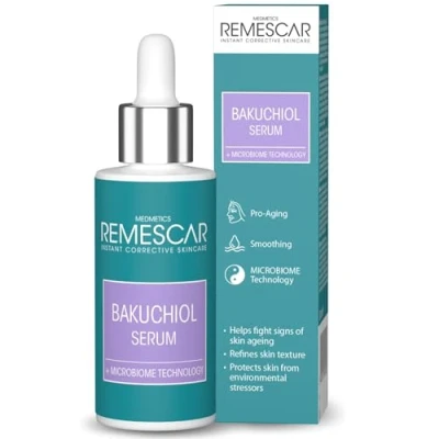Afbeelding van Remescar Bakuchiol gezichtsserum 30 ml, gezichtsverzorgingsserum, vermindert rimpels en fijne lijntjes, geschikt voor de gevoelige huid, plantaardige ingrediënten, verstevigt huid