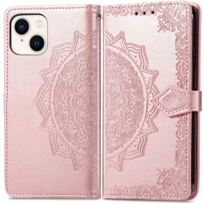 Afbeelding van iMoshion Hoesje Geschikt voor iPhone 14 Met Pasjeshouder Mandala Bookcase Rosé Goud