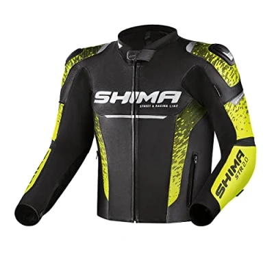 Afbeelding van SHIMA STR 2.0 Motorjack leer, sportjack met rugprotectoren, ellebogen, schouders, geperforeerd voor 2 delige combinatie (zwart/neon, 54)