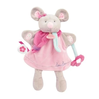 Afbeelding van DOUDOU ET COMPAGNIE Knuffel Muis Handpop &amp; Marionet 28 cm Grijs/Roze 2 in 1: om te spelen en voor Kinderen Cadeau idee geboorte DC3085
