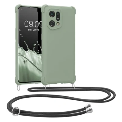 Afbeelding van kwmobile telefoonhoesjegeschikt voor Oppo Find X5 (5G) Hoesje van siliconen met telefoonkoord In grijsgroen