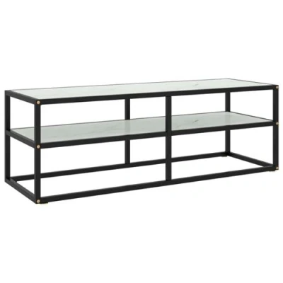 Afbeelding van Tv meubel met wit marmerglas 120x40x40 cm zwart