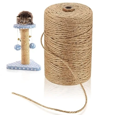 Afbeelding van Natuurlijk jute touw, 3 mm x 200 m, tuintouw, henneptouw, knutseltouw, scheurvast, voor doe het zelf, kattenboom, handwerk, tuinieren, decoratie