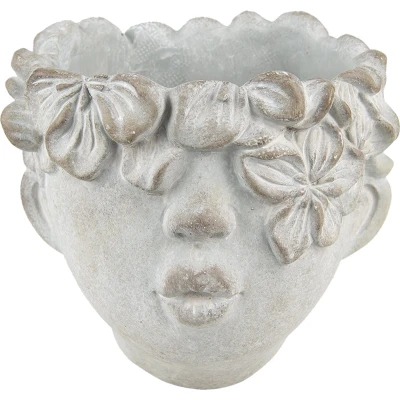 Afbeelding van Clayre &amp; Eef Bloempot Hoofd 20x18 cm Grijs Steen