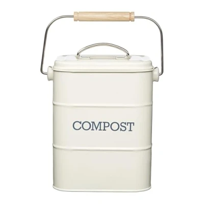 Afbeelding van Kitchen Craft Living Nostalgia 3 liter roestvrijstalen compostemmer, antiek crème wit, 16.5 x 12 24 cm