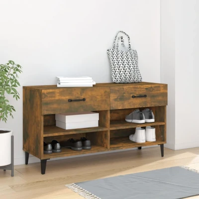 Afbeelding van Schoenenkast 102x35x55 cm bewerkt hout gerookt eikenkleurig
