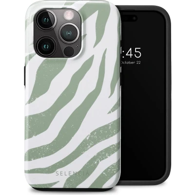 Afbeelding van Selencia Hoesje Geschikt voor iPhone 15 Pro Vivid Backcover Colorful Zebra Sage Green