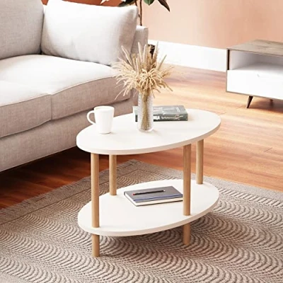 Afbeelding van Salontafel Højreby ovaal 43x70x44 cm wit en houtkleurig