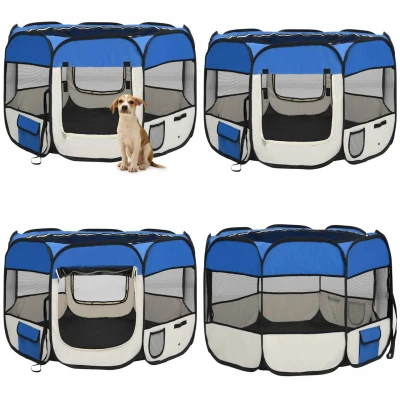 Afbeelding van vidaXL Hondenren inklapbaar met draagtas 90x90x58 cm blauw