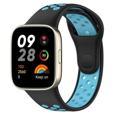 Afbeelding van Siliconen sportband Zwart met blauw Xiaomi Redmi Watch 3