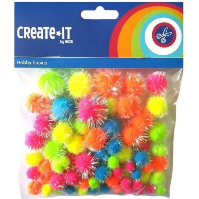 Afbeelding van Create It Creat Glitter Pompoms 75 Stuks Neon