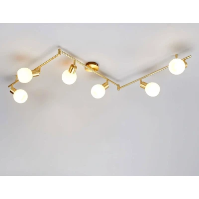 Afbeelding van Lindby plafondlamp 6 lichts metaal, glas H: 19.5 cm E14 messing, opaal wit