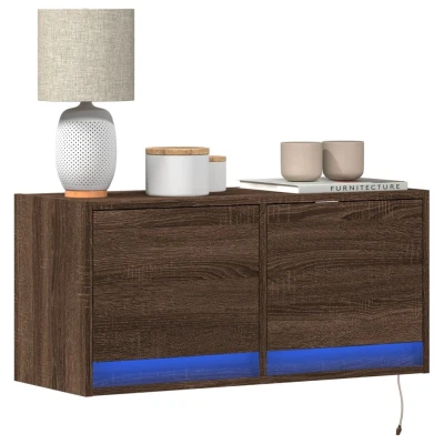 Afbeelding van Tv wandmeubel met LED verlichting 80x31x35 cm bruin eikenkleur
