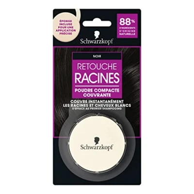 Image de Schwarzkopf Retouche Racines Poudre Compacte Couvrante Eponge Incluse pour une Application Précise S’efface au Premier Shampooing 88% d’Ingrédients d’Origine Naturelle Noir, 1 g (Lot de 1)