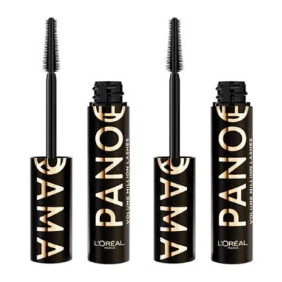 Afbeelding van L&#039;Oréal Paris Panorama All Night Black Volumegevende Mascara, 24 uur, lange houdbaarheid, intense wimpers, waaier en grotere ogen, extra zwart, 2 mascara