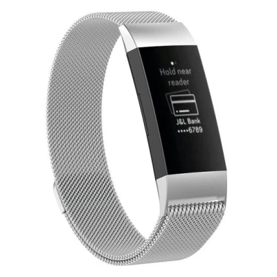 Afbeelding van Fitbit Charge 3 &amp; 4 milanese bandje Maat: Large Zilver
