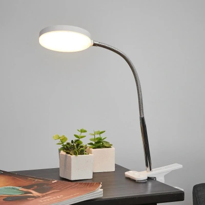 Afbeelding van Lindby Klemlamp 1licht Plastic, metaal H: 36 cm wit, chroom Inclusief lichtbron