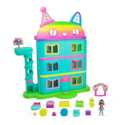 Afbeelding van Gabby&#039;s Dollhouse Purrfect Party 6071380 15 delige poppenhuisspeelset in regenbooglook, meer dan 60 cm, met Gabby figuur, meubels en geluidseffecten, vanaf 3 jaar, inclusief