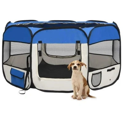 Image de vidaXL Parc pliable pour chien avec sac de transport Bleu 125x125x61cm171015