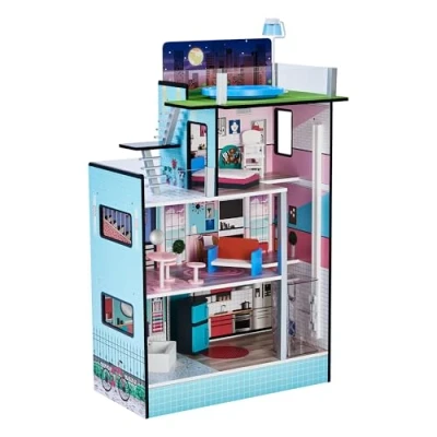 Afbeelding van Teamson Kids Poppenhuis Voor 3.5&quot; Poppen met 10 Accessoires Kinderspeelgoed Turkoois/Zwart