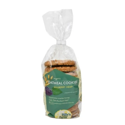 Afbeelding van Billy ́s Farm Biologische Haverkoeken Moerbei Hennep 200GR