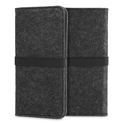 Afbeelding van kwmobile Telefoonhoesje van vilt Hoesje voor smartphone met elastische band Flip cover in donkergrijs / zwart Binnenmaat 17,2 x 8 cm