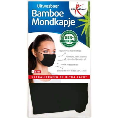 Afbeelding van Lucovitaal Uitwasbaar Bamboe Mondkapje Zwart