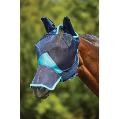 Image de Weatherbeeta Masque Anti Mouches Comfitec Deluxe Fine Mesh avec Oreilles et Nez Navy/Turquoise XFull