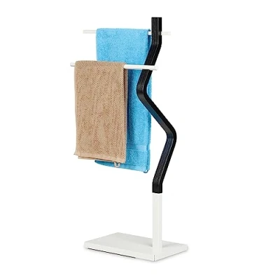 Afbeelding van Relaxdays staand handdoekenrek handdoekhouder badkamer zigzag modern zwart wit