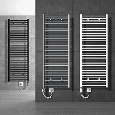 Afbeelding van Badkamerradiator elektrisch met verwarmingselement 600W 500x800 mm antraciet gebogen zijaansluiting