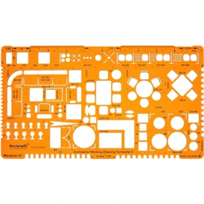 Afbeelding van Trace Template Architecte 1:50 Architectjabloon 1/50 Architectuur Normograaf Architectuursjabloon Meubelsjabloon Technische Tekensjabloon Decoratie Binnenschaal