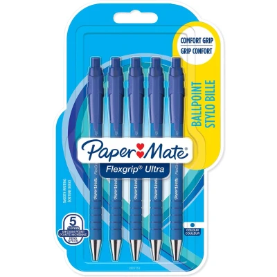 Afbeelding van Paper Mate Balpen Flexgrip Ultra Rt Medium, Blister Van 5 Stuks, Blauw