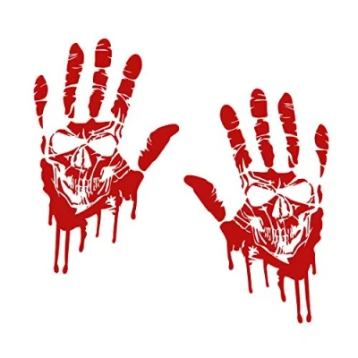 Afbeelding van Finest Folia 2 bloedige handen elk 22 cm bloedsporen sticker auto voorruitsticker (K014) 2er Set Blutige Hände Totenkopf