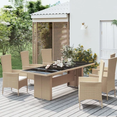 Afbeelding van Tuintafel met glazen blad poly rattan en gehard glas beige