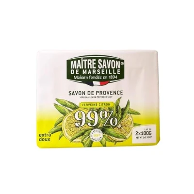 Afbeelding van Maître zeep de Marseille Provence Verbena citroen extra zacht 2 x 100 g 99% natuurlijke ingrediënten lichaam en handen