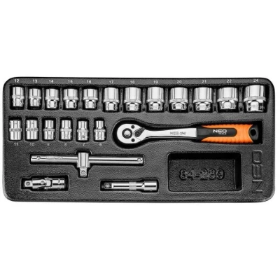 Afbeelding van NEO TOOLS 84 239 Gereedschapmodule 22 6,7,8,9,10,11,12, 13,14,15,16,17,18, 19,20,21,22,24 mm Chroom vanadium staal Zeskant 3/8