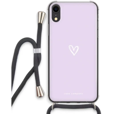 Afbeelding van Case Company® hoesje met Koord geschikt voor iPhone XR Klein hartje paars Telefoonhoesje Zwart Extra Bescherming aan alle Kanten en Over de Schermrand