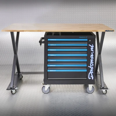 Afbeelding van Industriële werktafel 160 cm en gereedschapswagen