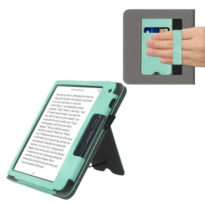 Afbeelding van kwmobile flip cover voor e reader geschikt Kobo Libra 2 Van imitatieleer en suède In mintgroen / donkergrijs