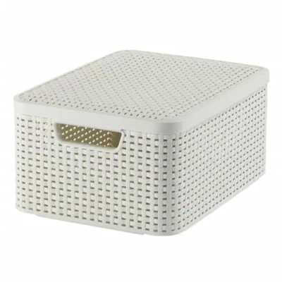 Afbeelding van Mand met deksel M Vintage wit